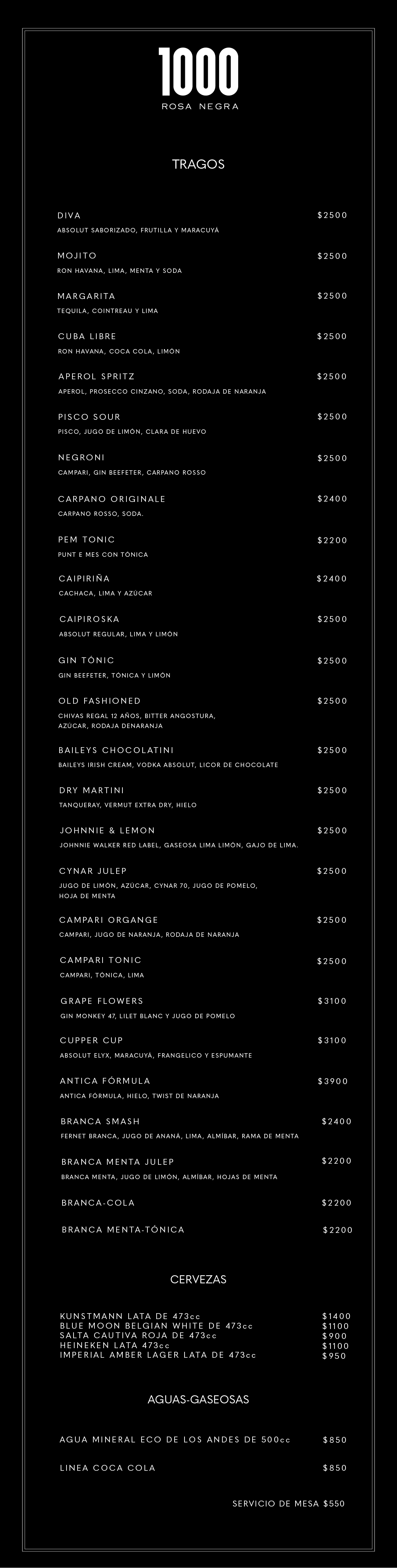 menu de tragos